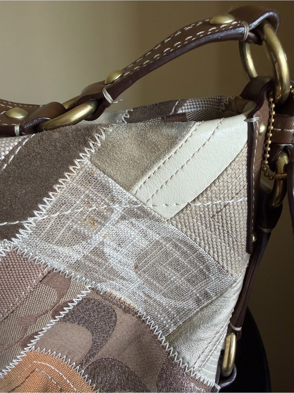 Coach Carly Patchwork Leather-Trim Shoulder Bag in Brown and Tan - Picture 12 of 12